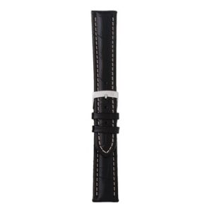 A PLUS BLACK A01U3252480019CR18 leather watch strap with white stitching.
