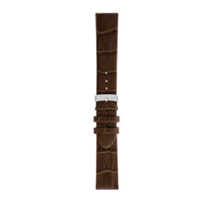 A CLEAN D.BROWN A01X5754D80032CR18 watch strap made of crocodile skin on a white background.