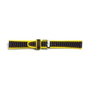 A BLACK STRAP YELLOW TRIM 7546 - 16MM watch strap with a buckle.