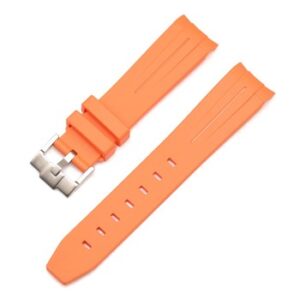 A pair of ORANGE PREM DIVER TO FIT RX 810/20 watch straps on a white background.