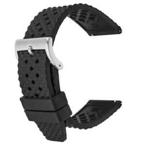 A BLACK PREMIUM FKM RUBBER STRAP 819/18 with a silver buckle.
