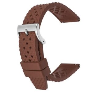 A BROWN PREMIUM FKM RUBBER STRAP 820/18 with a silver buckle.