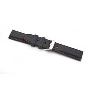 A BLACK SILICONE RED STITCH (S) - 8202/18 Leather watch strap with red stitching.