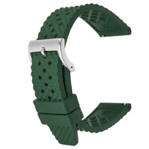 A GREEN PREMIUM FKM RUBBER STRAP 822/18 with a silver buckle.