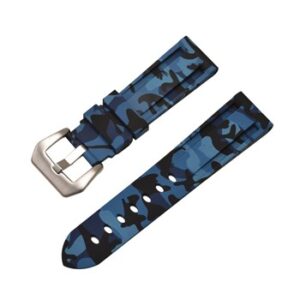 A BLUE CAMO SILICONE 8303/20 watch strap with a buckle.