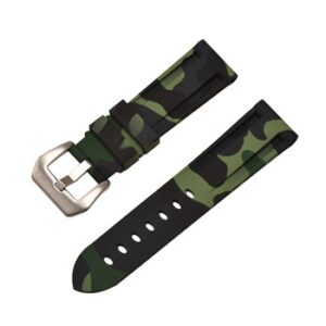 A GREEN CAMO SILICONE 8306/20 watch strap with a buckle.