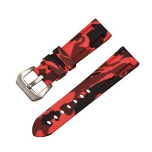 A RED CAMO SILICONE 8307/20 and black camouflage watch strap.