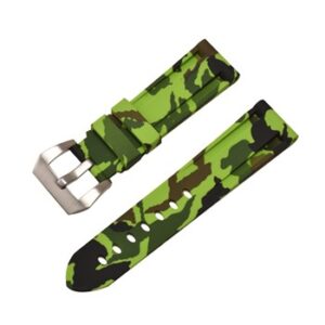 A LIME GREEN CAMO SILICONE 8314/20 watch strap with a silver buckle.