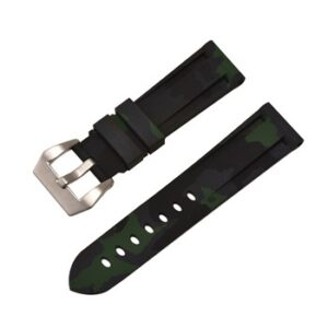 A DARK GREEN CAMO SILICONE 8316/20 watch strap with a silver buckle.