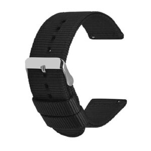 A BLACK NYLON QR STRAP 843/18 with a silver buckle.