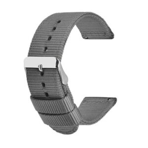 A grey nylon QR strap 845/18 with a silver buckle.