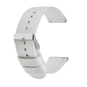 A WHITE NYLON QR STRAP 847/18 with a silver buckle.