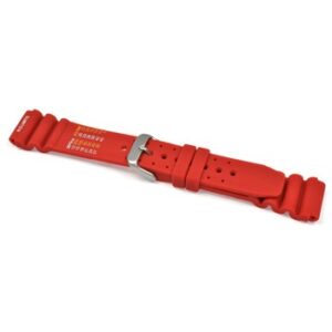 A RED POLYURETHANE ND LIMITS 8507/18 watch band with a clasp on it.