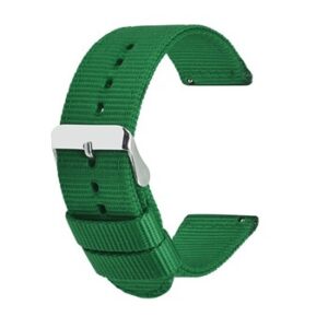 A GREEN NYLON QR STRAP 851/18 with a silver buckle.