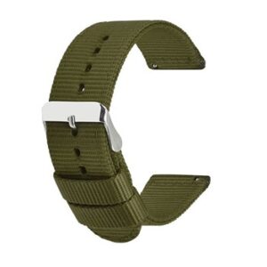 An ARMY GREEN NYLON QR STRAP 852/18 with a silver buckle.
