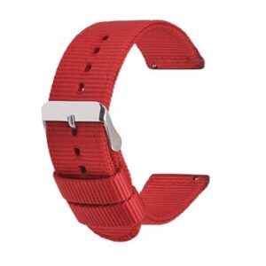 A RED NYLON QR STRAP 855/18 with a silver buckle.