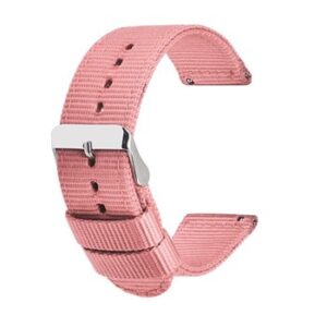 A PINK NYLON QR STRAP 856/18 with a silver buckle.