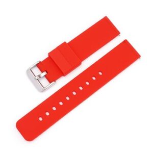 A RED SILICONE QR STRAP 866/12 with a silver buckle.