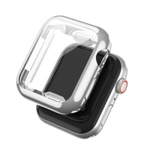A clear SILVER CASE COVER SMART WATCH APA10238 with a red button.