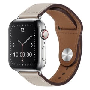 An CREAM PU TO FIT SMART WATCH APL100238 with a brown leather band.