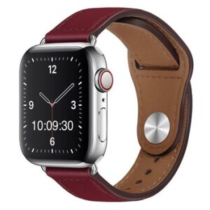 An apple watch with a DARK RED PU TO FIT SMART WATCH APL100838 band.