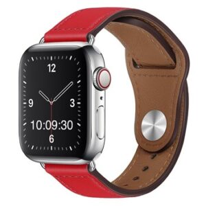 A RED PU TO FIT SMART WATCH APL101338 with a red leather band.
