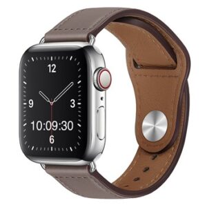 An GREY PU TO FIT SMART WATCH APL101438 with a brown leather band.
