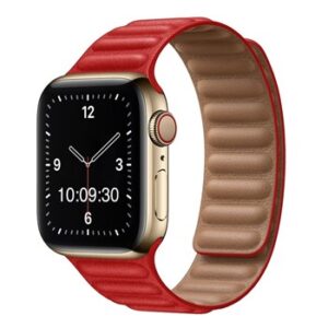 An RED TO FIT SMART WATCH APL110138 with a red leather band.