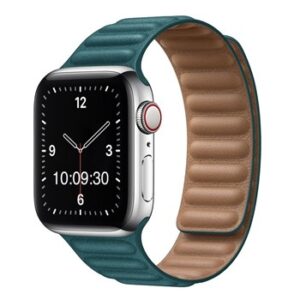A Teal to Fit smart watch (APL110338) with a blue leather band.