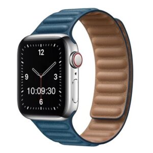 A BLUE TO FIT SMART WATCH APL110538 with a blue leather band.