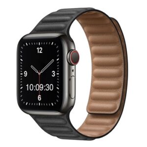 An BLACK TO FIT SMART WATCH APL110738 with a black leather band.