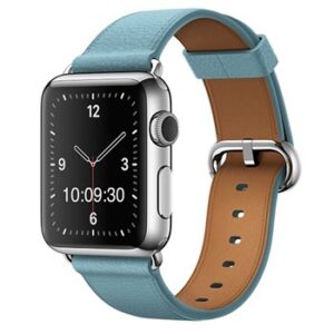 An L.BLUE TO FIT SMART WATCH APL120438 with a blue leather band.