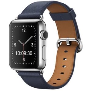 A NAVY TO FIT SMART WATCH APL120738 with a blue leather band.
