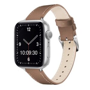 A TAN TO FIT SMART WATCH APL20338 with a brown leather band.