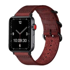 An RED TO FIT SMART WATCH APL40238 band with a red leather strap.