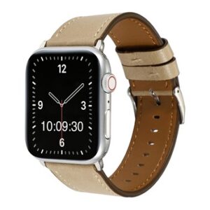 An BEIGE TO FIT SMART WATCH APL50638 with a beige leather band.