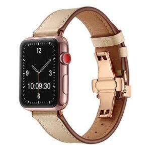 A BEIGE TO FIT SMART WATCH APL70338 with a beige leather band.