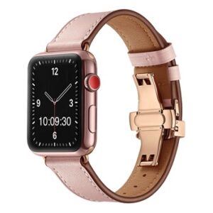 A PINK TO FIT SMART WATCH APL70438 with a pink leather band.