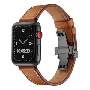 A BROWN TO FIT SMART WATCH APL80138 with a brown leather band.