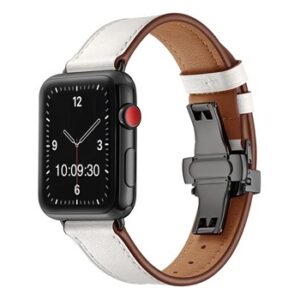 A WHITE TO FIT SMART WATCH APL80538 with a white leather band.