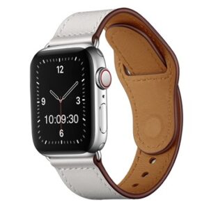 A WHITE TO FIT SMART WATCH APL90138 with a white leather band.