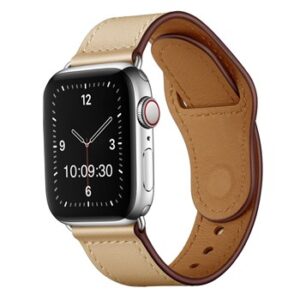 A BEIGE TO FIT SMART WATCH APL90338 with a brown leather band.