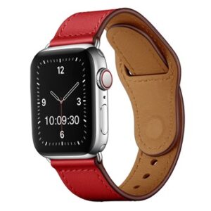 An RED TO FIT SMART WATCH APL90838 with a red leather band.