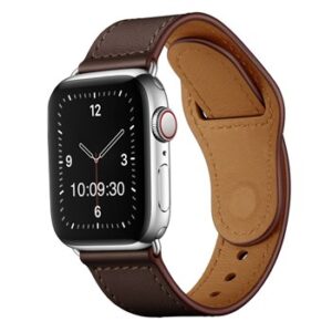 An BROWN TO FIT SMART WATCH APL91338 with a brown leather band.