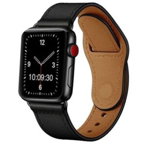 A BLACK TO FIT SMART WATCH APL91438 with a black leather band.