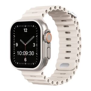 A Cream Silicone Smart Watch APS210138 with a white band.
