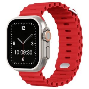 A RED SILICONE SMART WATCH APS210338 band is shown on a white background.