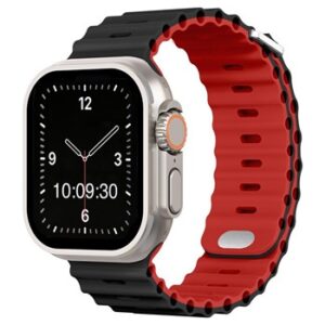 A BLK/RED SILICONE SMART WATCH APS211238 with a red and black band.