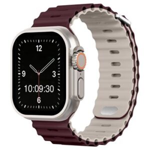 An PURP/CRM SILICONE SMART WATCH APS211338 with a burgundy strap.