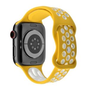 A YELLOW/WHITE SPORT SMART APS230338 watch band with white dots.